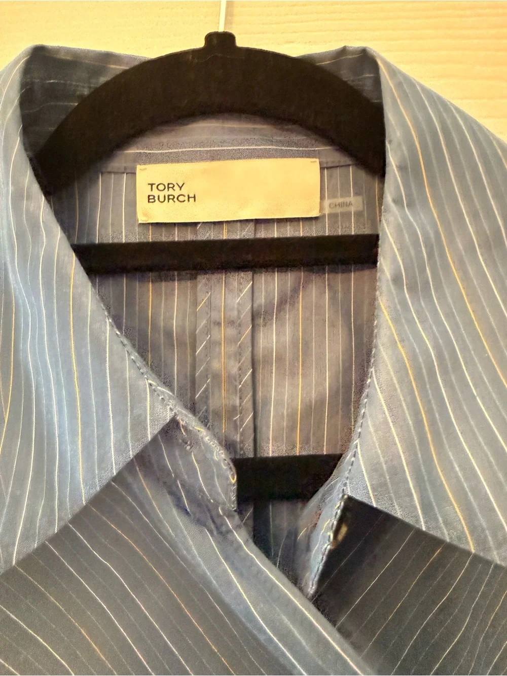 Tory Burch Light Blue Pinstripe Wrap Blouse | Size 6